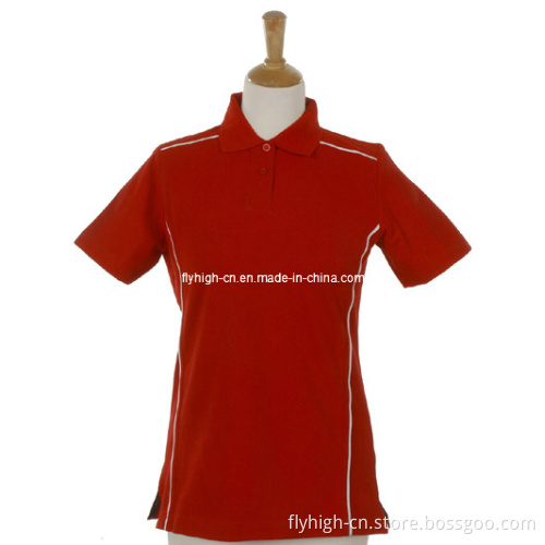 Women's Red Color Strip Style Polo Shirts